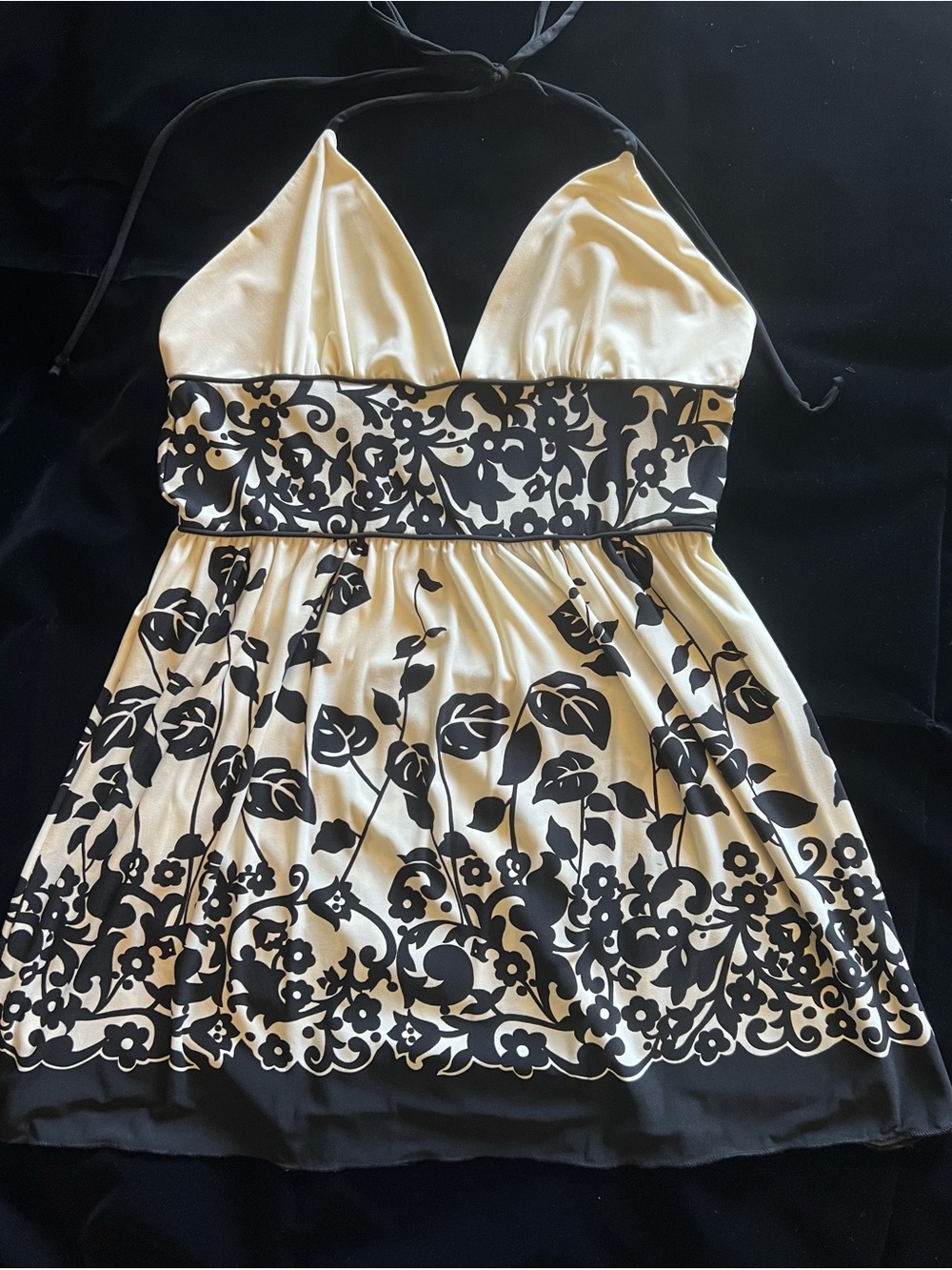 Speechless Black and Cream Halter Floral Babydoll Top